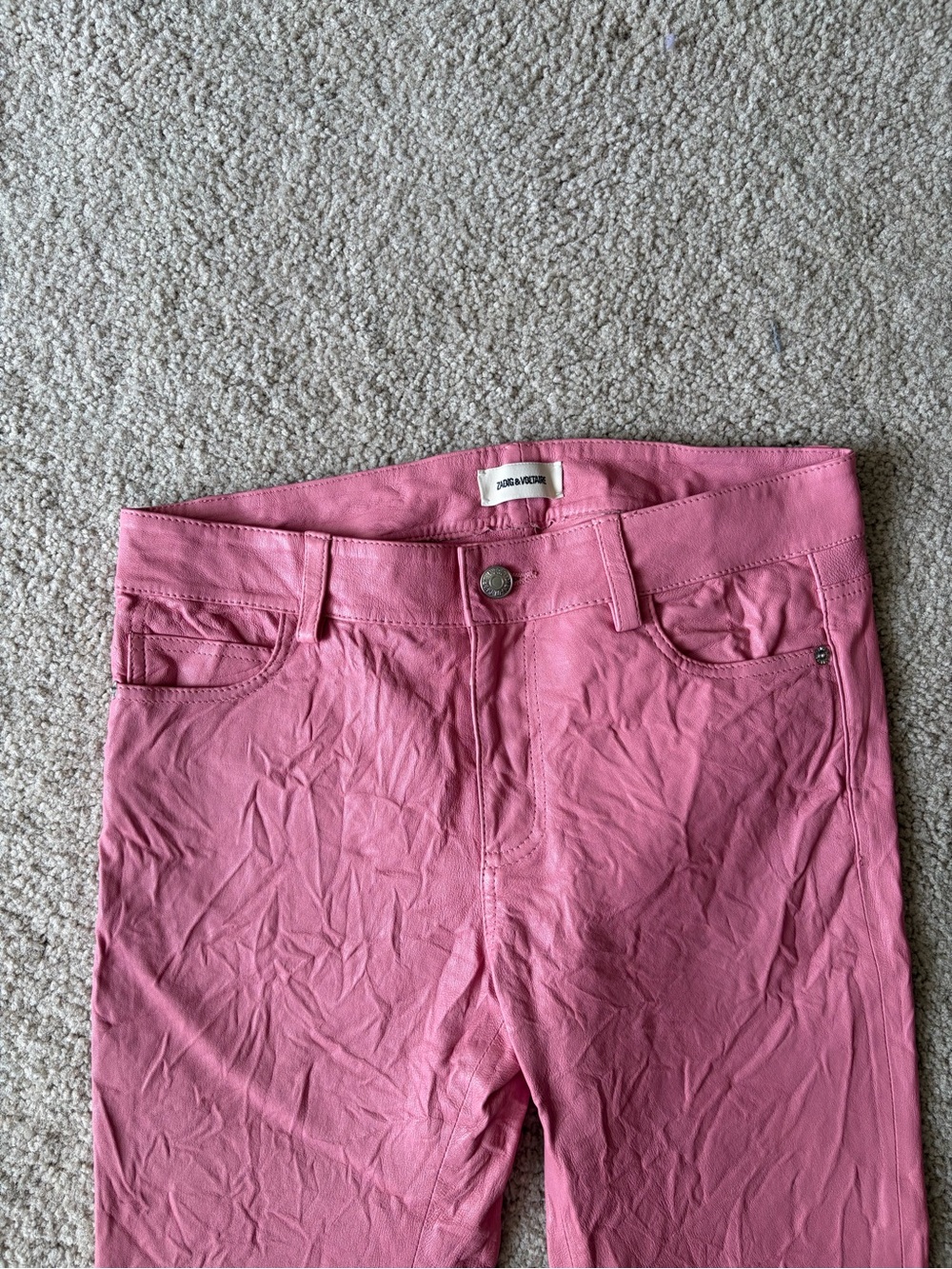 Zadig & Voltaire archive Pink Phlame Crinkled skinny Leather Pants Barbie 29 - Picture 5 of 13